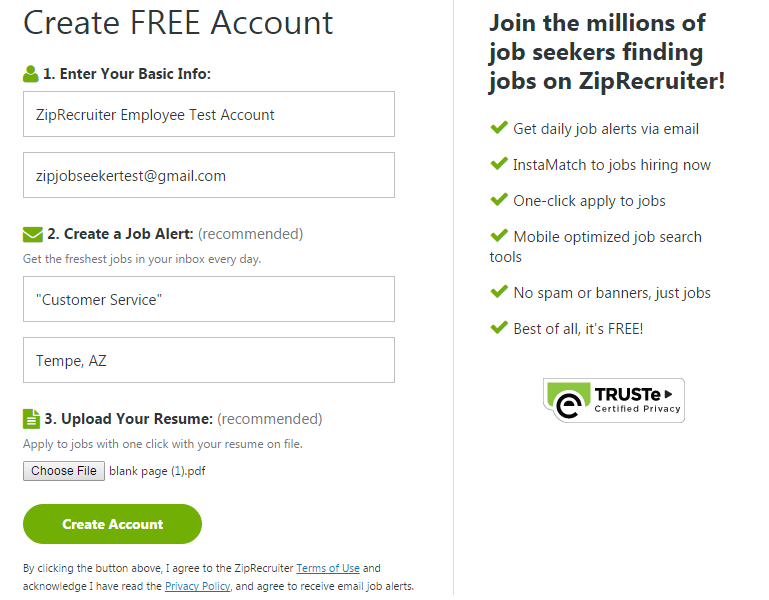 How do I set a password when creating a new account?