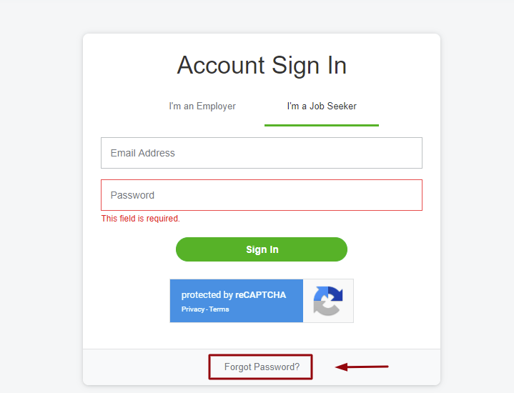 I the password to my job seeker account. Password reset assistance