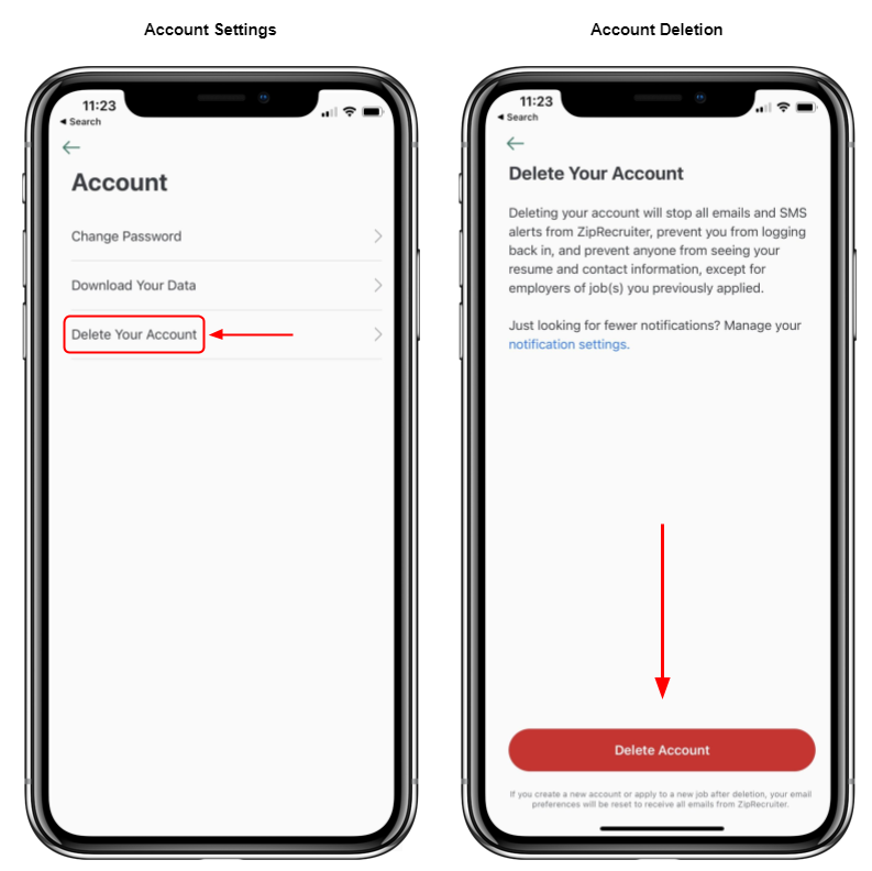 IOS Job Seeker Support - Account Deletion