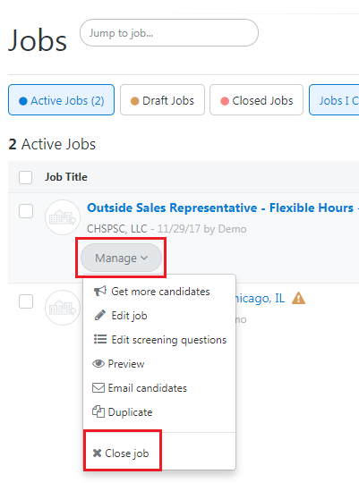 How do I close a job post?